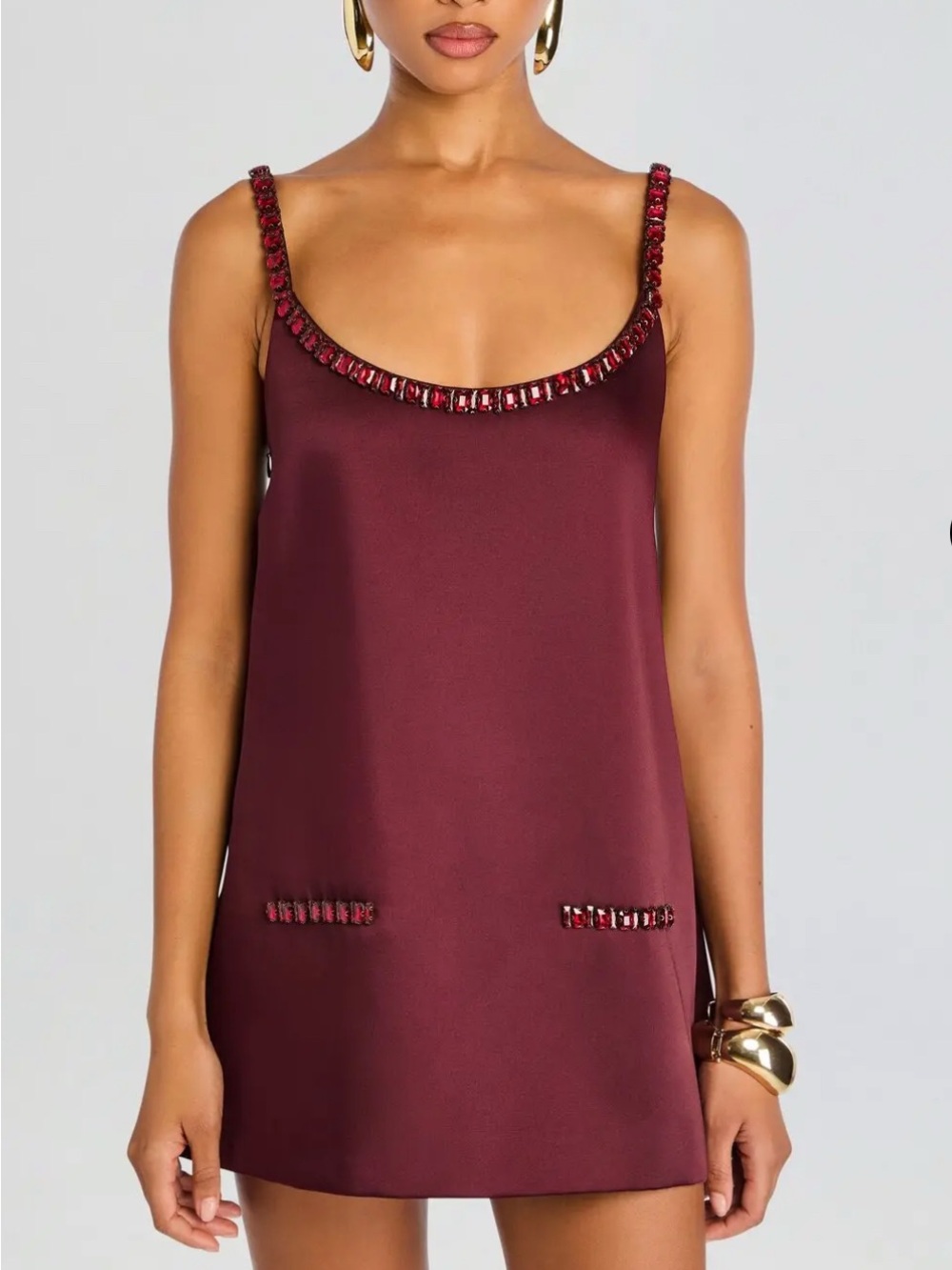 Retrofète NY Reilly Mini Shift Beaded Strap Mini Slip Dress In Port NWT $698
